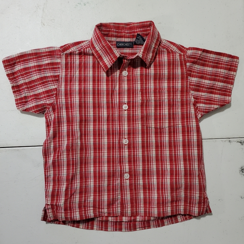 Cherokee Red and White Plaid Button Down Shirt